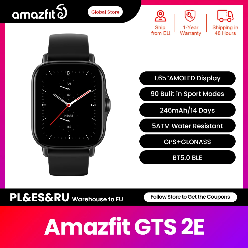 

Original Amazfit GTS 2e Smartwatch Alexa Built-in 90 Sports Modes GPS intelligent Smart Watch for Men Women Android iOS Phone