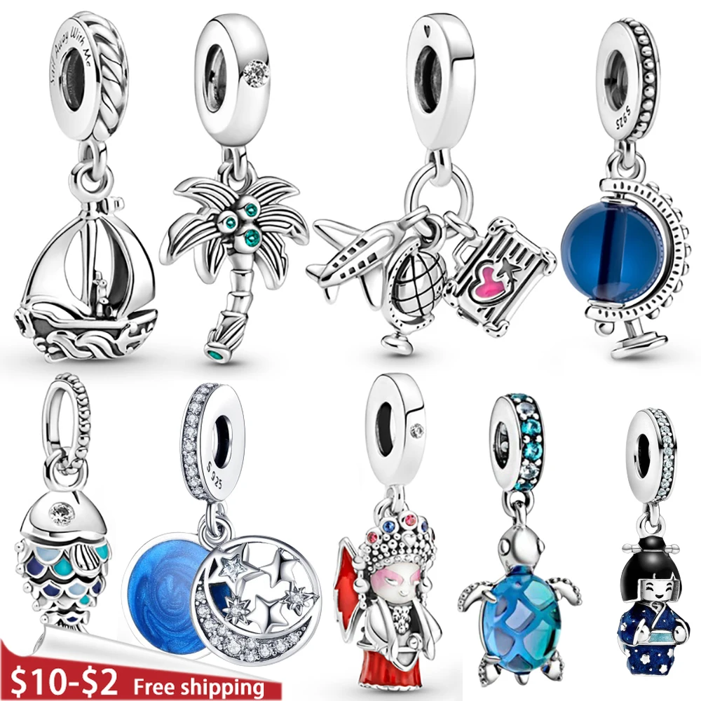 

925 Sterling Silver Fish Doll Airplane Ship Globe Charm Bead Fit Original Pandora Bracelet Bangle DIY Making Women Jewelry