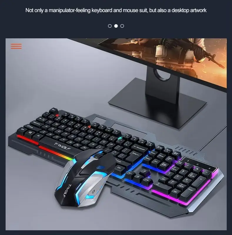Фото Механическая игровая проводная клавиатура с RGB-подсветкой и мышью, металлическая панель, эргономичный комплект для ПК, ноутбука, планшета. №5