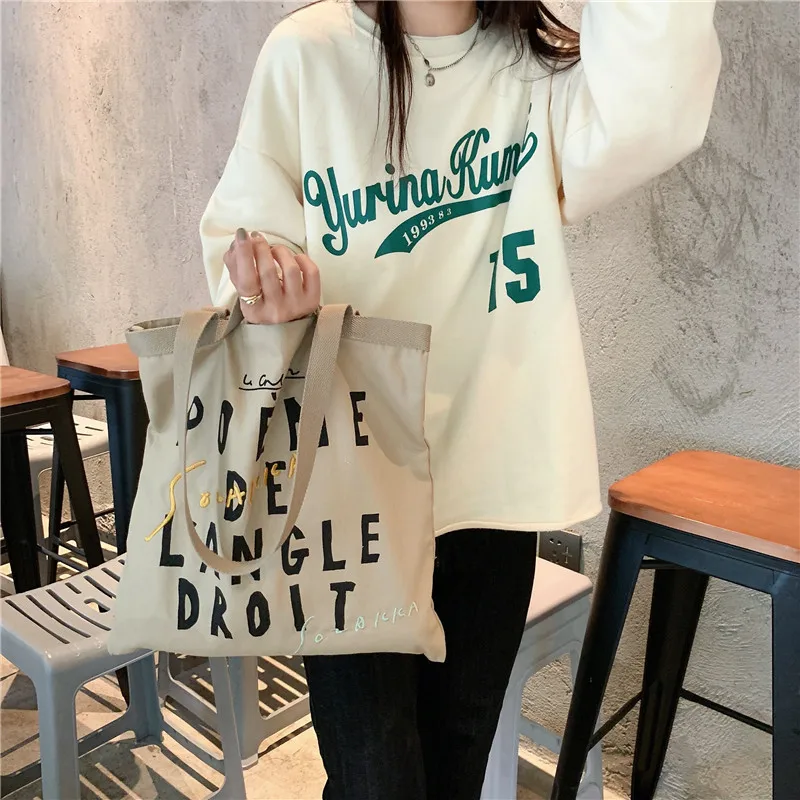 

2022 Large-Capacity Brand Alphabet Embroidery Canvas All-Match Western-Style High-Quality Women Shoulder Shopping Tote Handbag