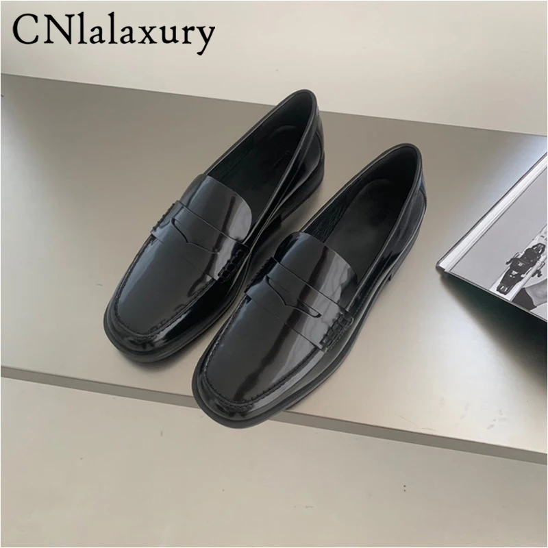 

Туфли CNlalaxury женские из натуральной кожи, модные базовые лоферы, плоская подошва, повседневные однотонные, без каблука, черные, на весну-осень