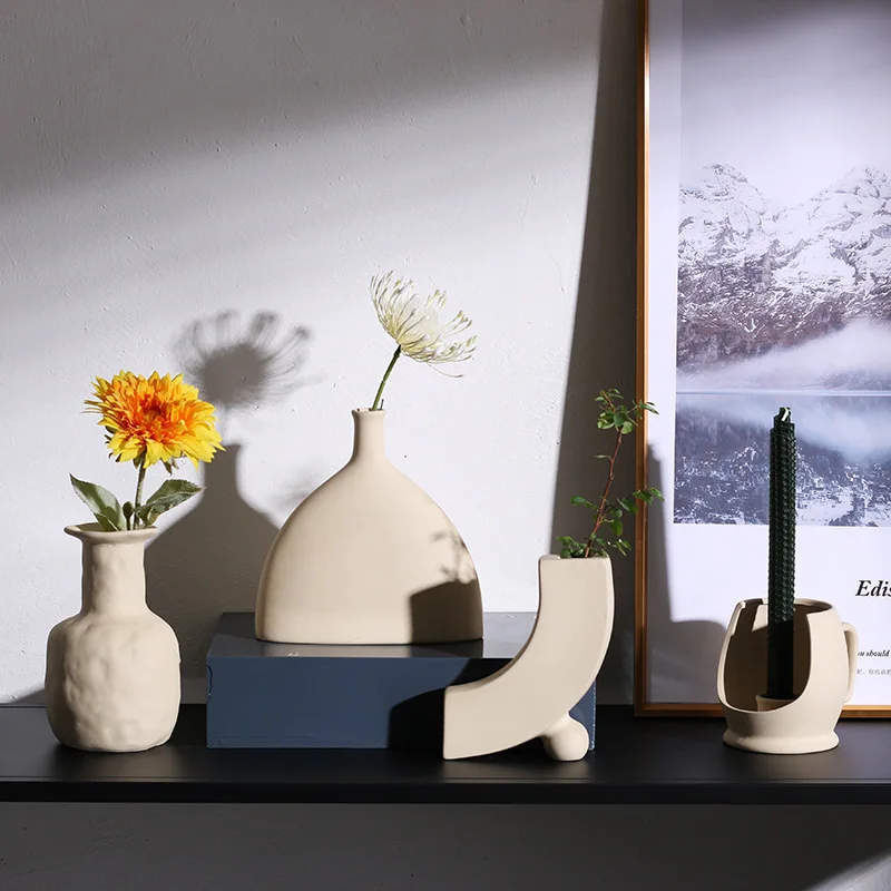 

PINNY Nordic Bisque-Filled Ceramic Flower Vase Cachepot For Dried Flowers Art Tabletop Vases Home Decoration Accessories