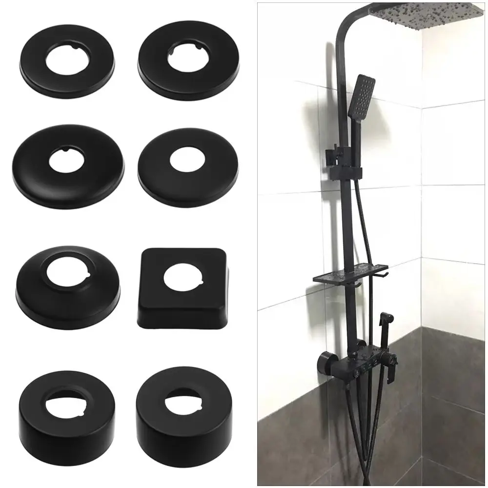 

1Pcs Black Shower Faucet Decorative Cover Chrome Finish Stainless Steel Water Pipe Wall Covers Bathroom Accessories