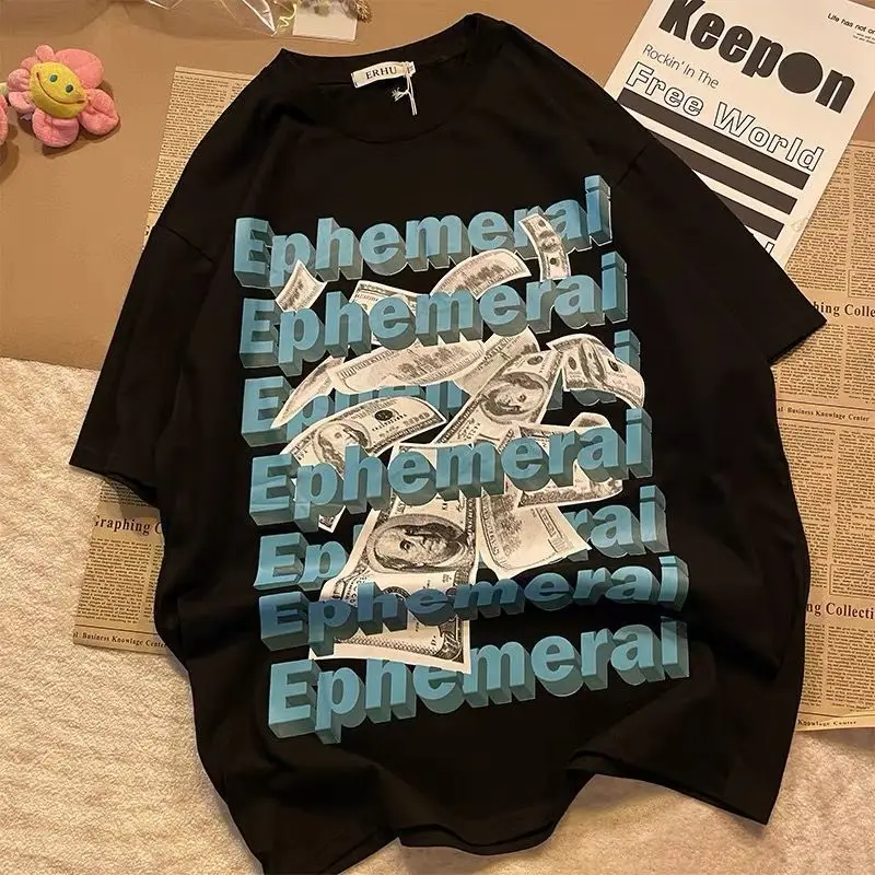 

Long sleeve T shirt women loose Korean early autumn retro American fashion letter printed round neck top Shirts women clothing