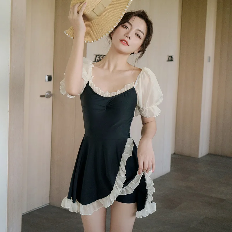 Swimsuit Female Conservative Skirt-style One-piece Boxer One Piece Cover Belly Slimming Hot Spring Hotel Student Style