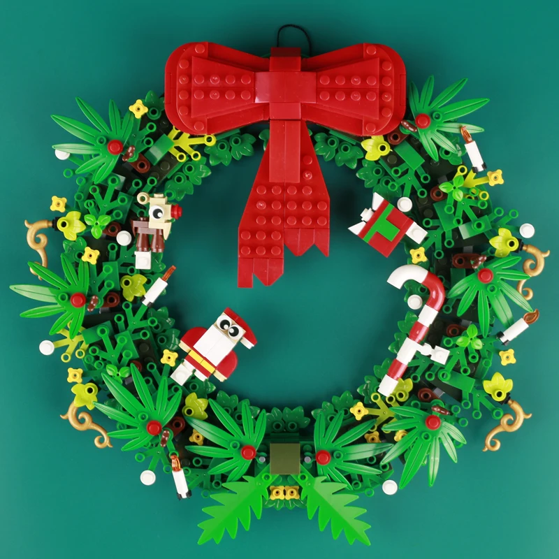 

Christmas Flower Wreath Building Blocks Floral Pendant Figures Garland Bricks Assemble Toys Gift Festival Decoration Children