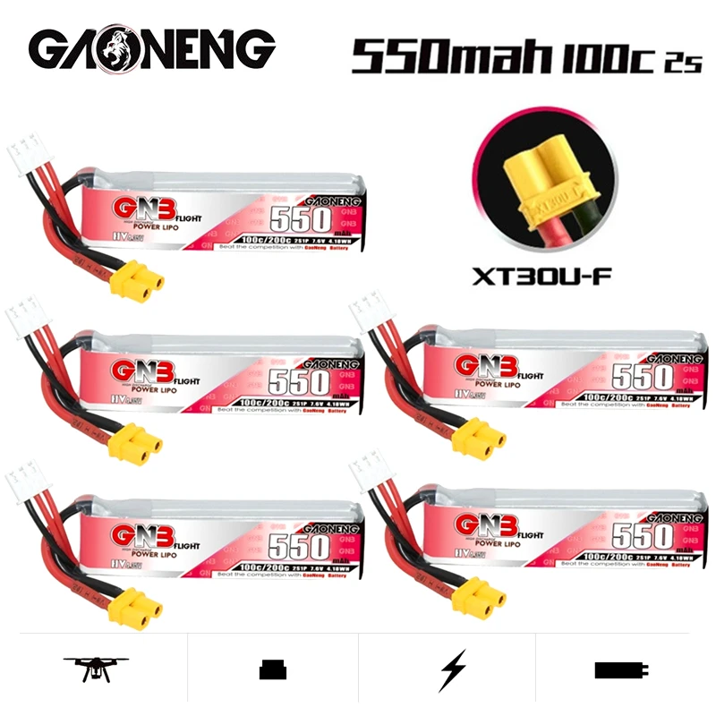 

5 шт., литий-полимерный аккумулятор 7,6 В, 550 мАч, 100C/200C для Happymodel FPV Racing Cine Whoop BetaFPV RC Drone HV 2S 7,6 В, батарея XT30, штепсельная вилка