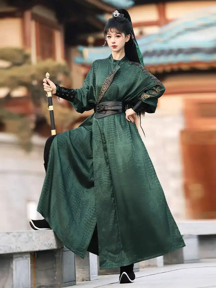 Фото Новинка 2025 года, халат Hanfu Tang System с круглым вырезом, плащ Fairyism Guofeng, струящийся ежедневный плащ, браслет, косплей, пояс, зеленый №4