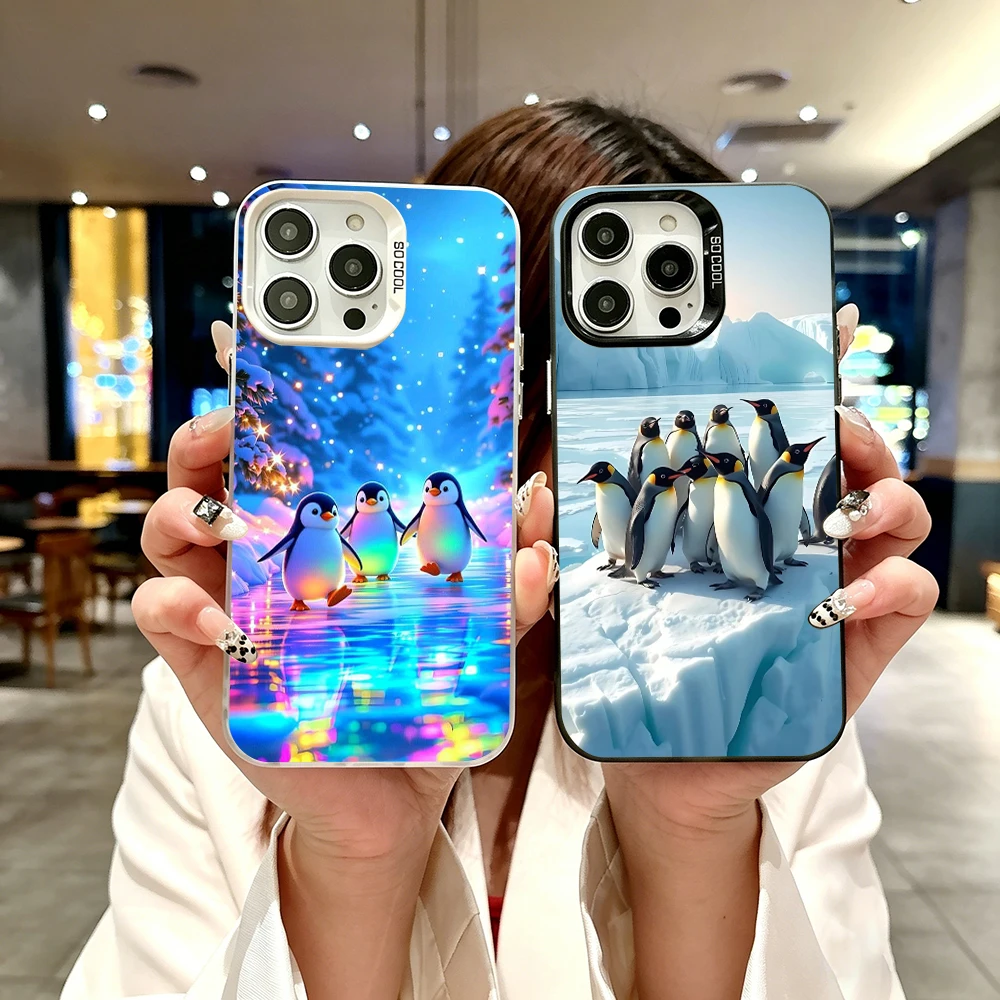 Фото Чехол для телефона с милым дизайном пингвина, серебристый, IMD, для iPhone 17 Air, 16 Plus, 16E, 13 MINI, 15, 14, 12, 11 Pro MAX, 7, 8, SE №1
