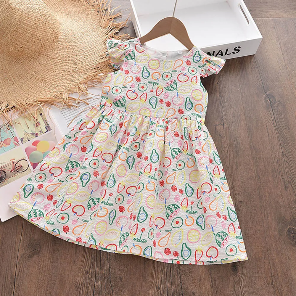 

Girls Dresses Korean Style Cute 2022 Summer Kids Sleeveless Fruit Printed Flowers Princess Dress Children Clothing for 3-8 Years