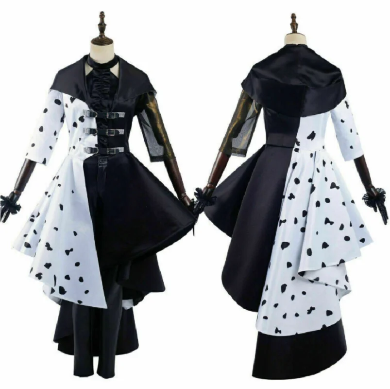 

2021 movie Cruella de evil Cosplay Cruella performance Dress Halloween Costume Set