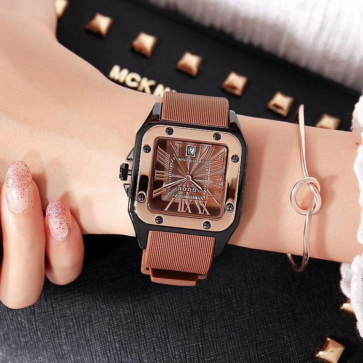 

Brand Women Watches Lady Luxury Wristwatches Rubber Silicon Dress Watch Square Qua