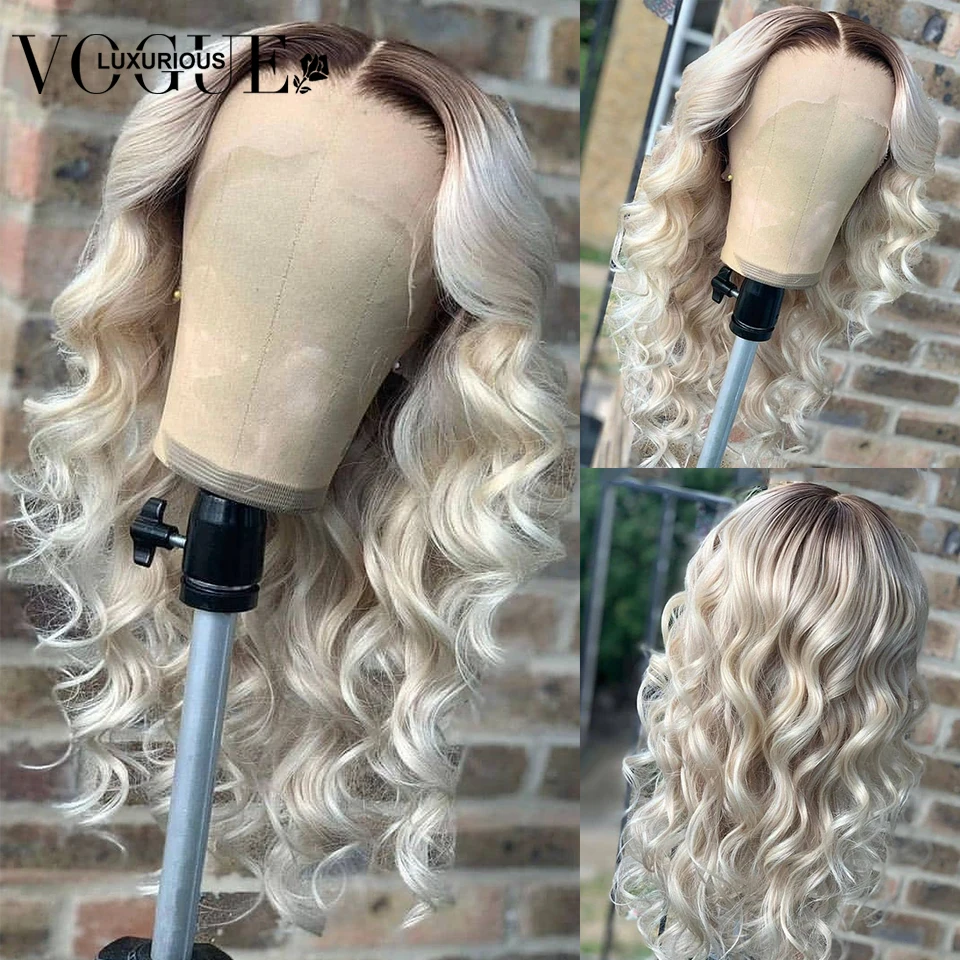

Dark Roots Ombre Platinum Blonde Lace Human Hair Wigs For Women Long Pre Plucked Loose Body Wave Wig Transparent Lace Wigs