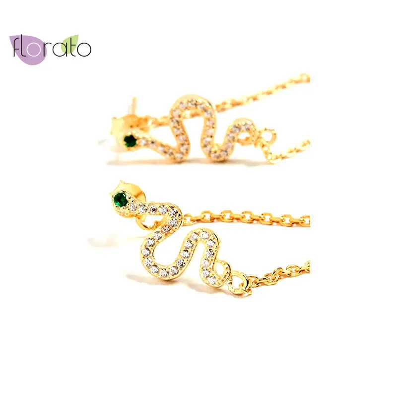 Chain Tassel Snake Earrings for Women 925 Silver Needle Flower Stud Earrings Gold Colour Dangle Earrings Party Jewelry Gift