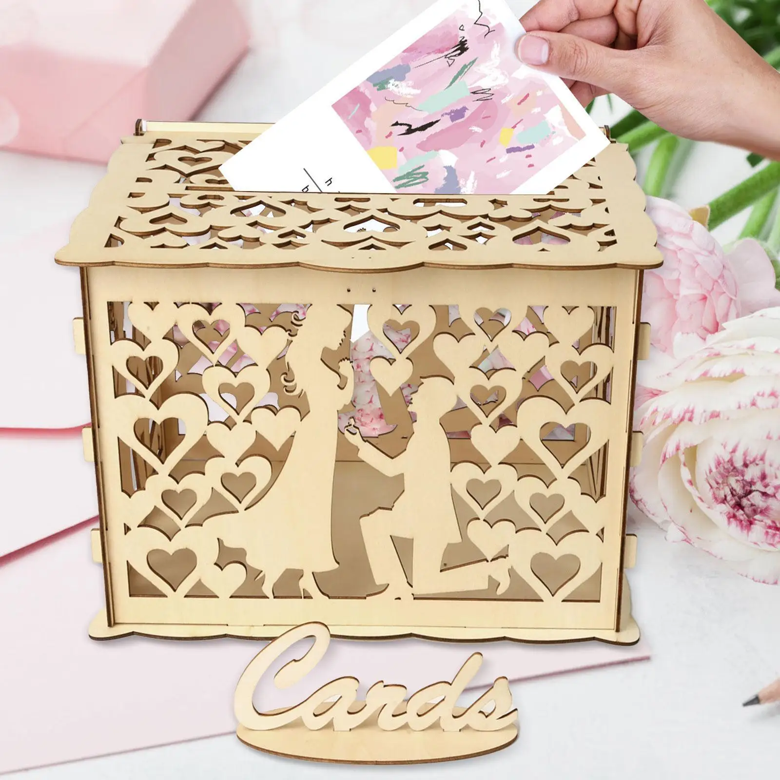 

Wedding Card Boxes Wooden Box Wedding Supplies DIY Love Couple Business Grid Wooden Box Card Pattern Letter Mariage Urne Fl M1H6