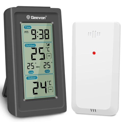 Термометр Geevon для дома и улицы, беспроводной цифровой датчик температуры, метеостанция с подсветкой, поддержка 3 каналов