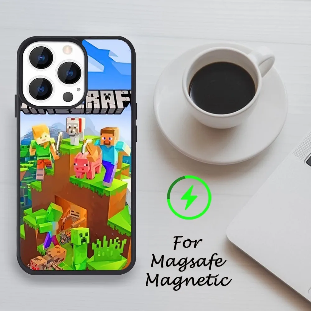 Чехол для телефона Game M-Minecraft iPhone 11 12 13 14 15 Pro Max Plus Mini X Magsafe Magnetic