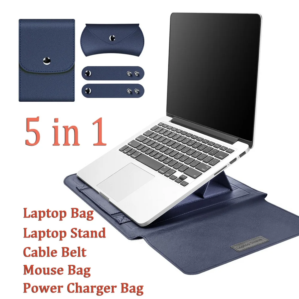 For Teclast F15 Plus 2 Laptop Bag Flip Sleeve Stand Bracket Cable Belt Power Charger Mouse Bag PU Leather Waterproof Carry Case