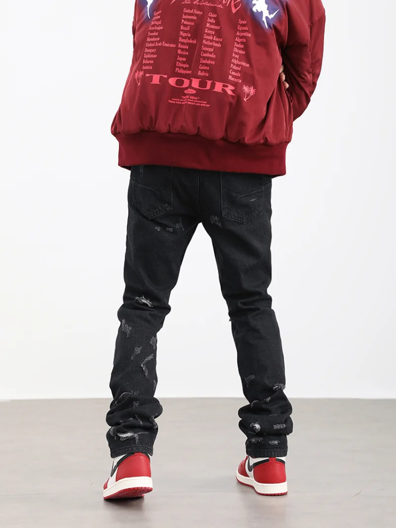 Harajuku Scratched Ripped Holes Denim Jeans Mens Zipper Jeans Hip Hop Fashion Streetwear New Casual Straight Joggers Jean Pants