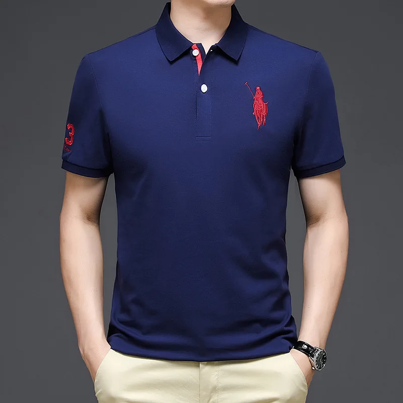 New Embroidery Polo Shirts 2023 Trendy Brand Summer Men Golf Shirt Big Horse Logo Short Sleeve Tops Male Business Casual T-shirt