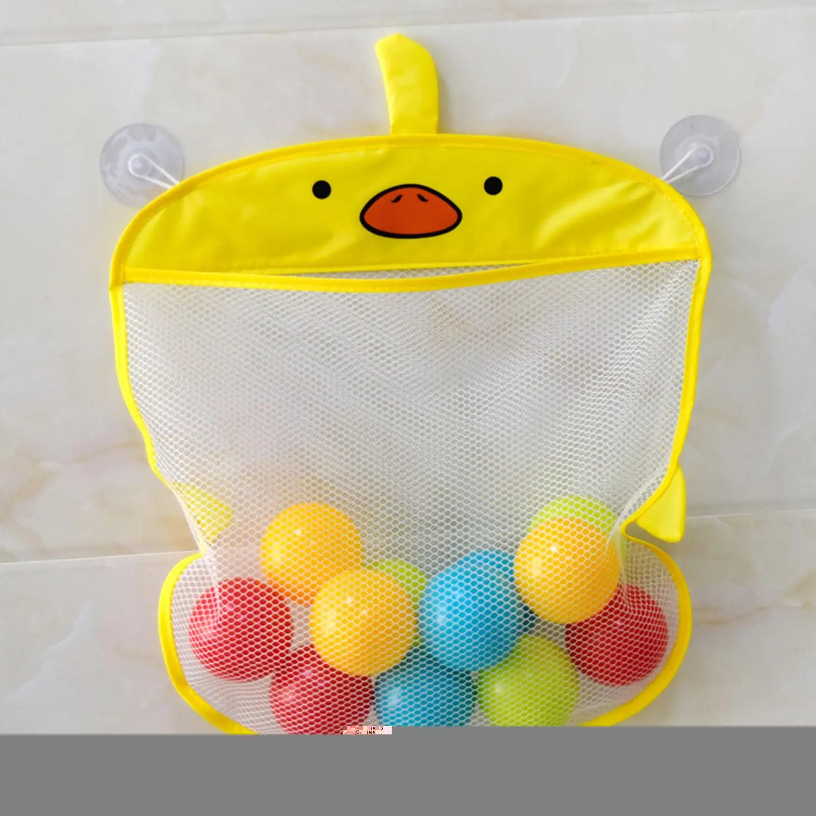 Hanging Toy Storage Mesh Bag Quick Drying Duck Shape Organizer with Suction Cups Holder Toy Organizer Mesh Bag for Baby Children