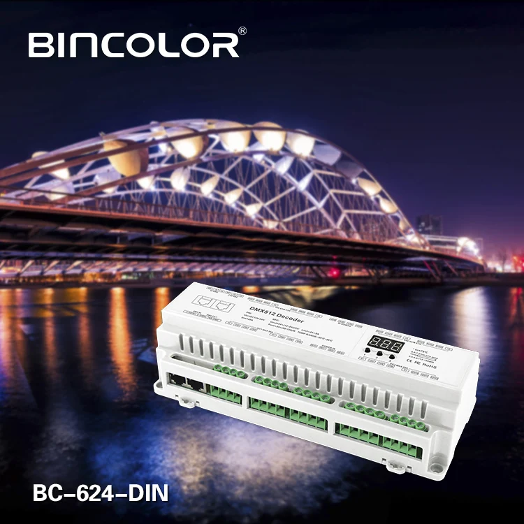 BC-624-DIN DC12V-DC24V din-рейка ШИМ 24CH DMX512 светодиодный декодер постоянного напряжения 1440