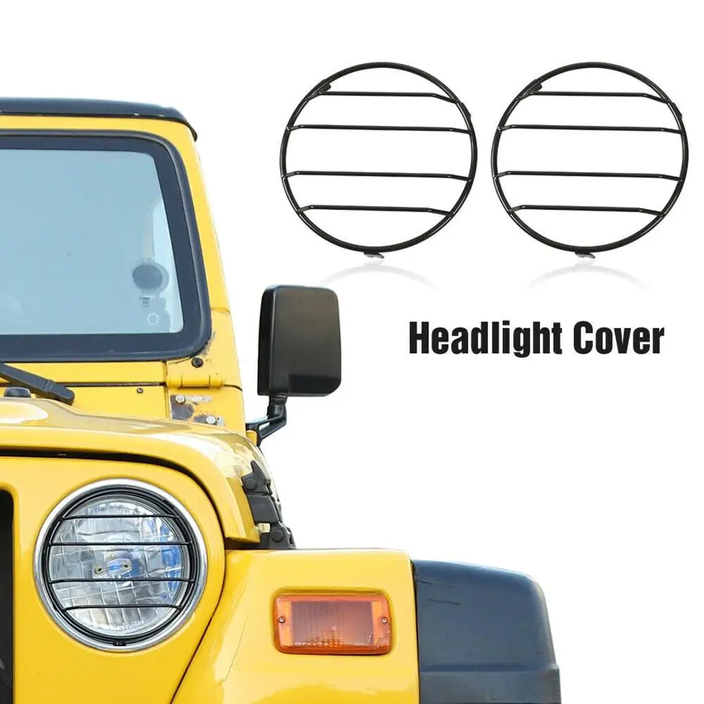 

2 Pcs Metal Headlight Cover Front Lights Protector Guard Compatible For Wrangler Tj 1997-06