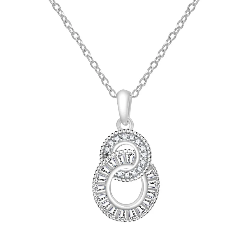 

Ожерелье из серебра S925 пробы с блестящими кристаллами и двойным кольцом