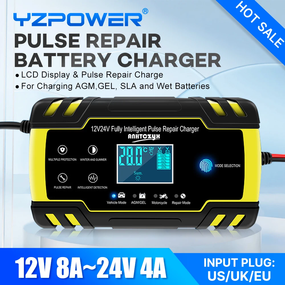 

YZPOWER Car Battery Charger 12v24v Motorcycle Battery AGM European and British Chargers Are Suitable for Lead-acid Batteries