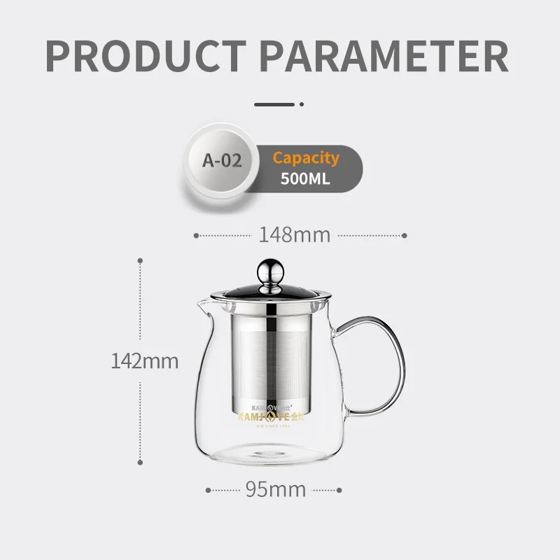 Чайник KAMJOVE стеклянный термостойкий 500 мл из нержавеющей стали