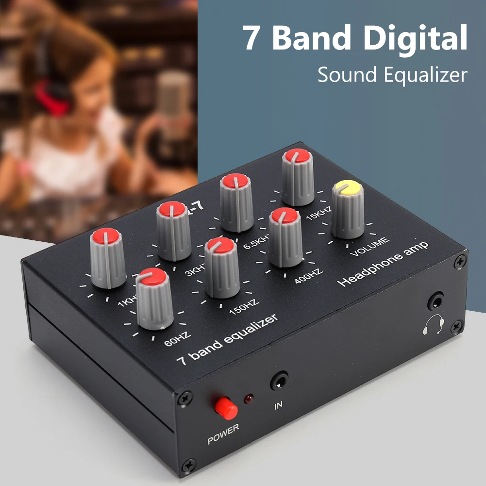 

7 Band Sound Equalizer RCA Output Input Dual Channel Car Sound Equalizer 12dB High Bass Adjustment for Mobile Phone Game Console