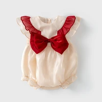 baby jumpsuit 0 2 years old baby girl bow mesh onesie 2022 summer new princess rompers