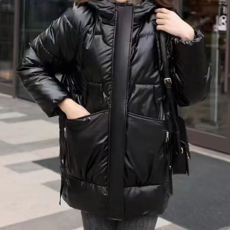 Oversized 2023 New Long Sleeve Winter Jacket Hooded Parka Down Cotton Jacket Thicker Warm Outerwear Snowsuit Winter Coat