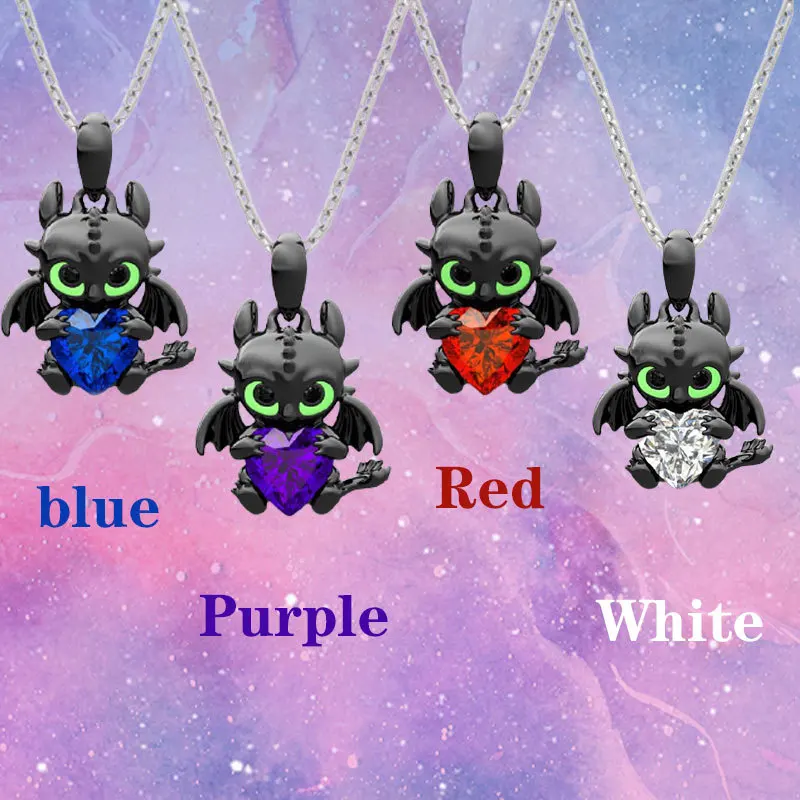 

Lovely Dragon Toothless Dragon Cartoon Necklace for Women Accessories Heart Gem Crystal Pendant Valentines Day Gift Jewelry