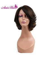 amir short curly synthetic hair wigs for women ombre blonde black hair bob wig with natural side bangs brown cosplay daily