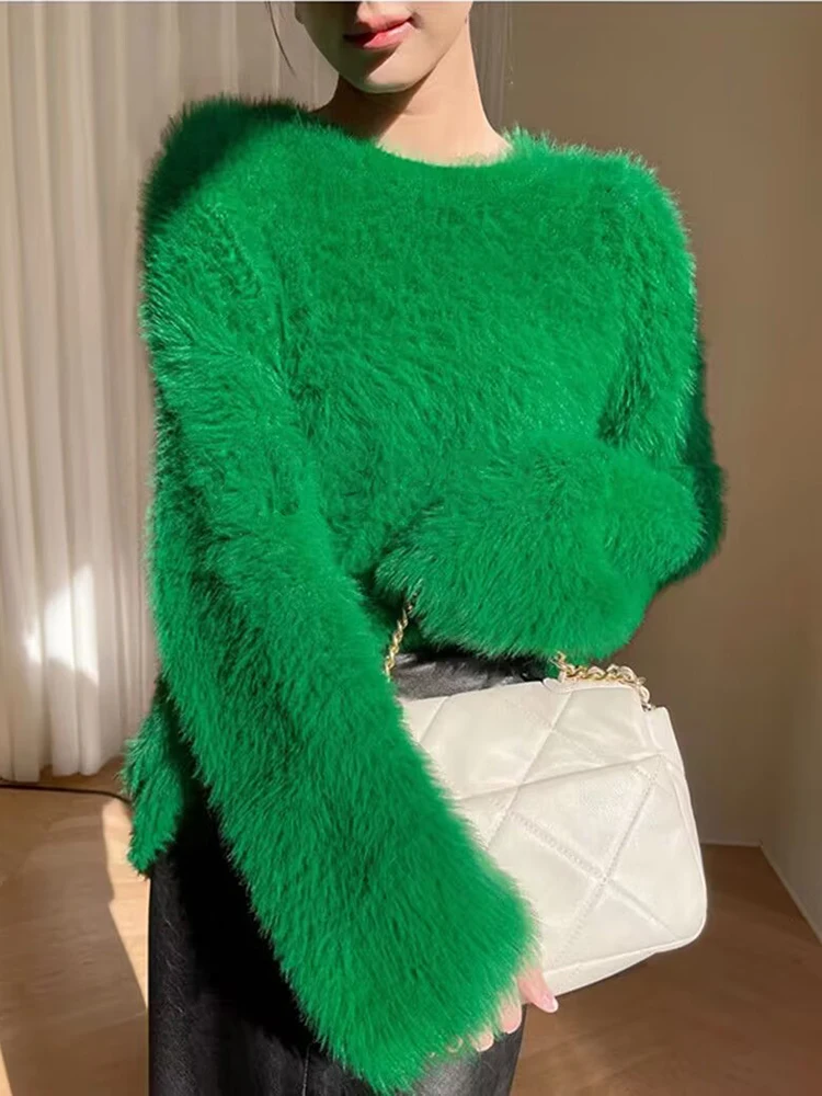 Женский вязаный свитер из искусственной норки свободный мягкий пуловер с