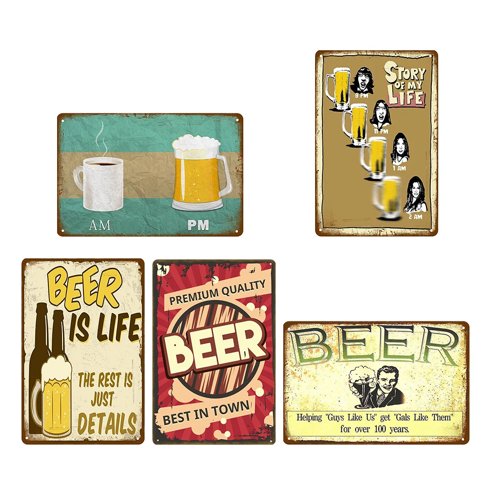 

Beer Sheet Plaque Metal Drawing Wall Arts Iron Painting for Living Room Home Club Shop Poster Sign Decorations
