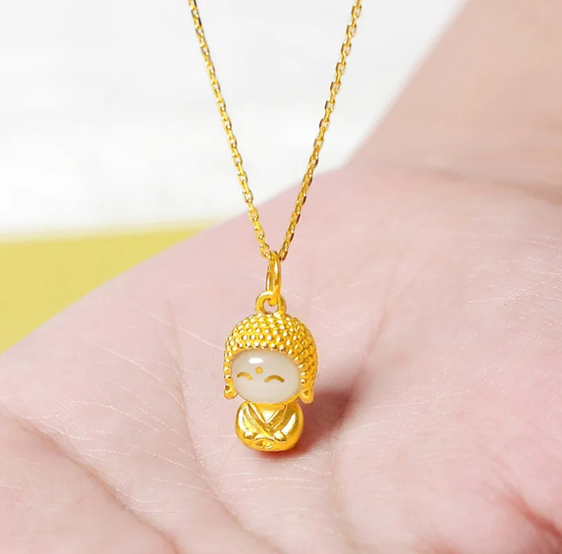 

Multiple Cute White Faced Buddha Necklaces for Women Man Unisex Brass Gold Chain Portrait Pendant Chokers Necklace Birthday Gift