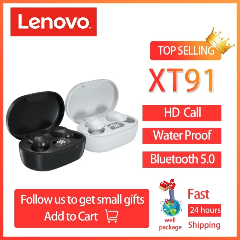 

TWS-наушники Lenovo XT91 с микрофоном и шумоподавлением, Bluetooth 5,0