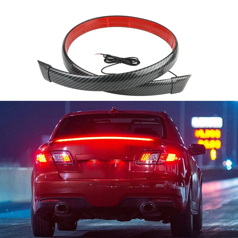 

120cm Universal Carbon Singlen Trunk Spoilers LED Light Strip Car Exterior Rear Spoiler Turn Signal Brake Lamp Tail