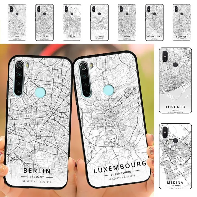 

Black City Map Phone Case for Redmi Note 8 7 9 4 6 pro max T X 5A 3 10 lite pro