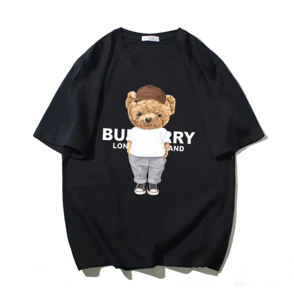

Oversized Men's T-shirt Summer Luxury Brand Pure Cotton Alphabet Bear Print Short Sleeve Unisex Top