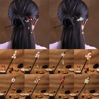 newest flower hair forks retro style long tassels hairpins clips wooden hair sticks pearls bead step shake chinese wedding bride