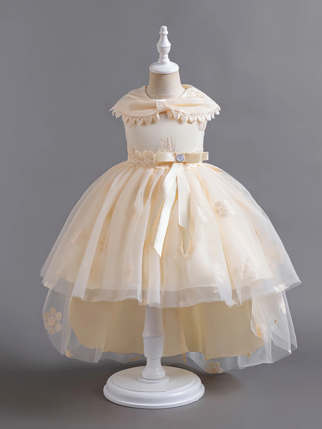 Пушистое платье цвета шампанского с кукольным воротником для девочек от 3 до 12