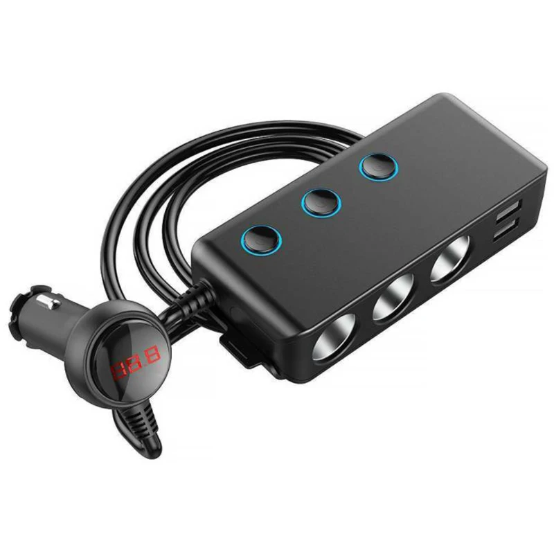 

Car-Cigarette Lighter Car Charger 3-Port USB QC3.0 Adapter 120W 3 Socket Car Power DC Socket, with ON-Off LED Display
