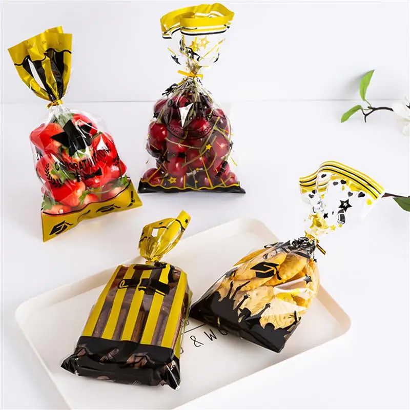 

100 Sets Graduation Candy Bags Packaging Bag Ties For Candy Biscuit Packaging Graduation Birthday Party Gift Bags