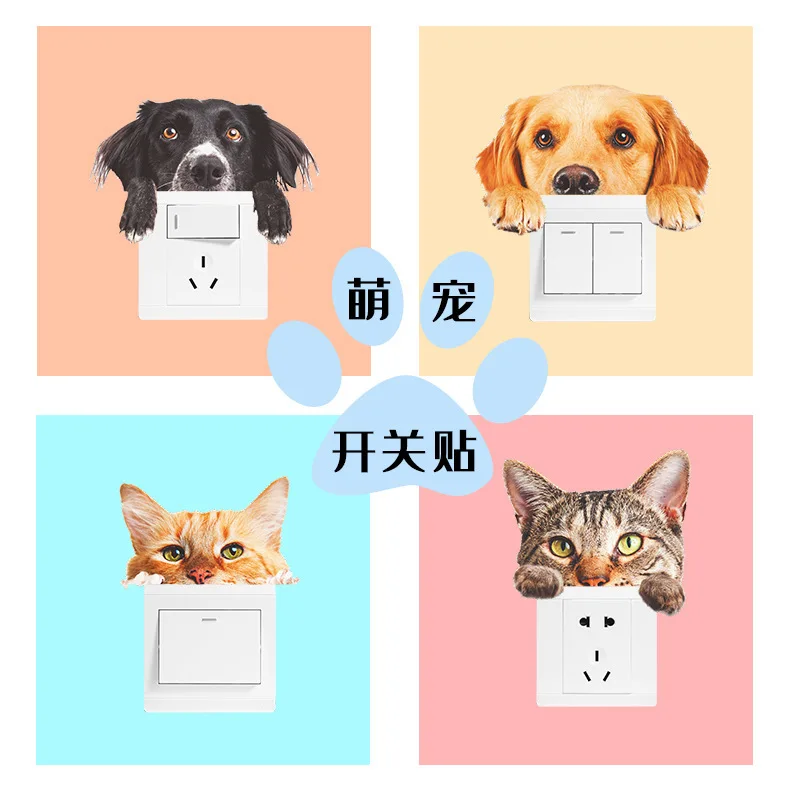 Cute Pet Cats Dogs Switch Wall Stickers Living Room Bedroom for Switch Home Decoration Art Decals Kids Baby Room Mural Wallpaper