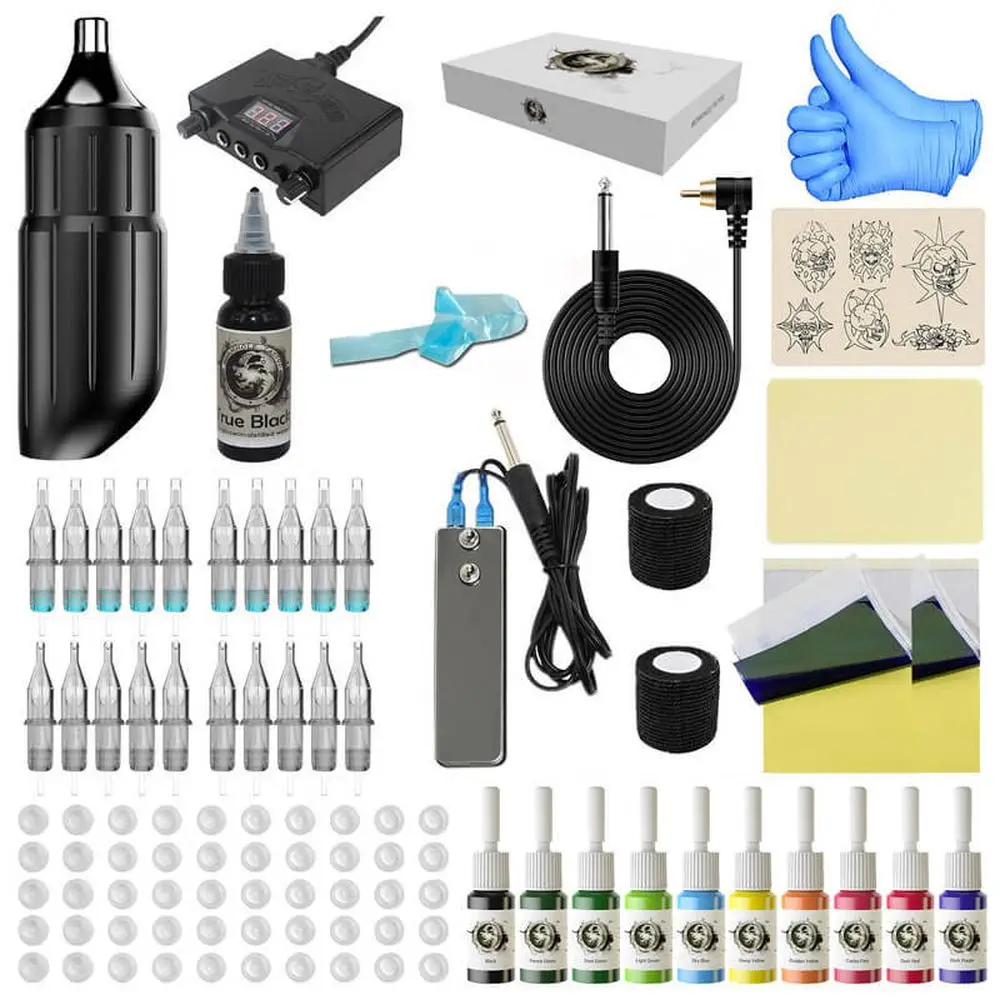 Complete Professional Rotary Tattoo Machine Set For Body Artist With 10 Color Inks Cartridge Needles Tattoo Machine Pen Kits