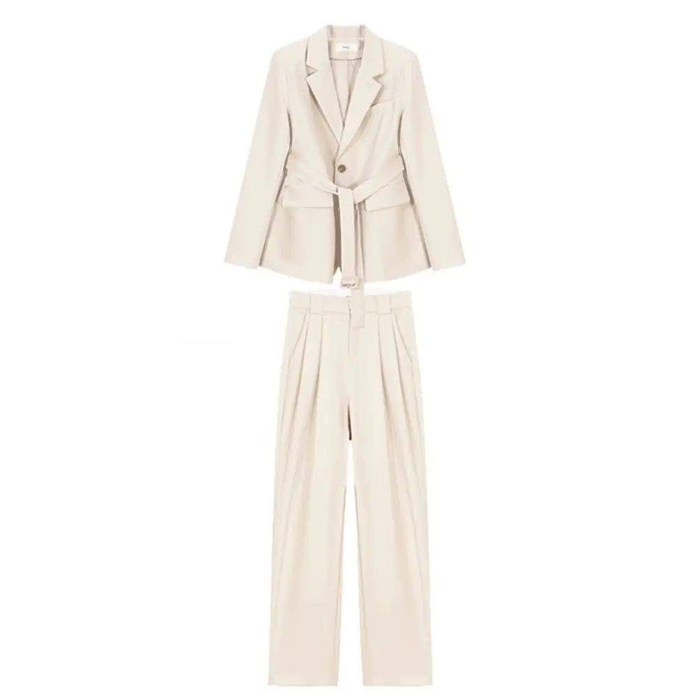 Solid Color Pants Suits Female Fashion Temperament 2023 Spring Summer New Loose Blazers & Straight Leg Trousers All-match Set