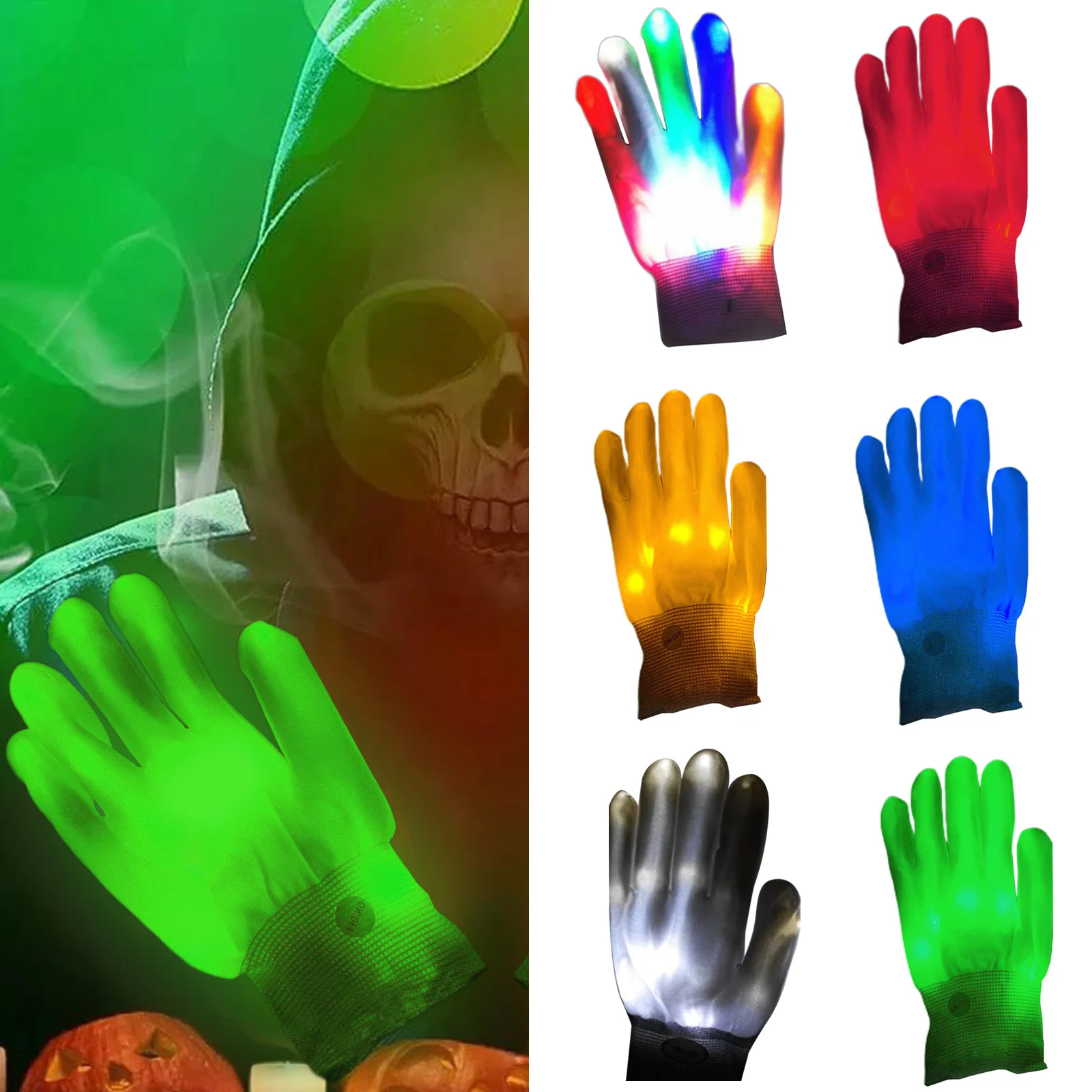 

Glow Stage Performance Mitten Polyester Cotton Adult Skull Finger Mitten Flashing Rave Gloves Holiday Stage Costume Supplies